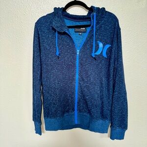 Hurley Men’s Navy Heather Zip Hoodie with Bright Blue Accents